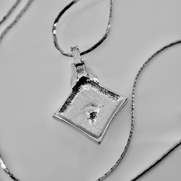 Crown Trifari Signed Square Silver Tone Rhinestone Pendant on Serpentine Chain 2 - Picture 12 of 13